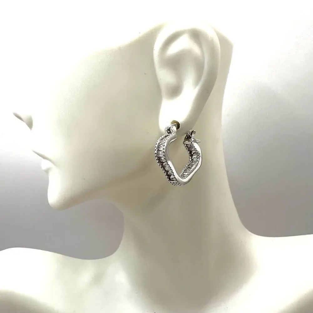 Silver tone rhinestone hoop earrings